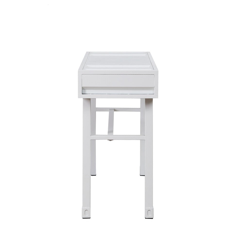 Industrial Style Metal and Wood 1 Drawer Vanity Desk, White