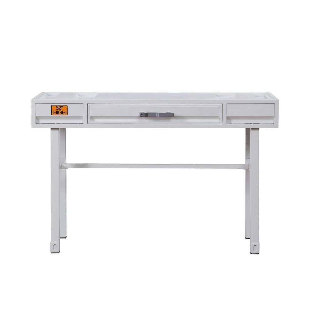 Industrial Style Metal and Wood 1 Drawer Vanity Desk, White