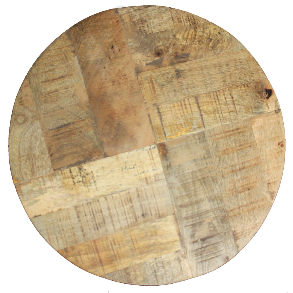 Industrial Styled Aged Wood And Solid Metal Round Accent Table