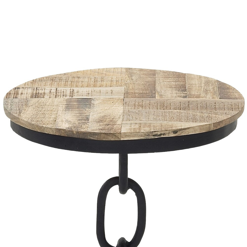 Industrial Styled Aged Wood And Solid Metal Round Accent Table