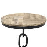 Industrial Styled Aged Wood And Solid Metal Round Accent Table