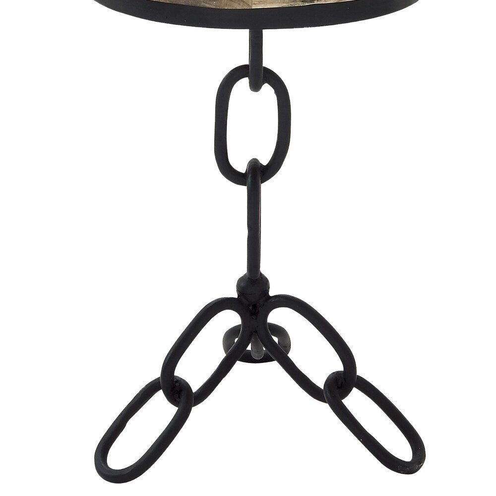 Industrial Styled Aged Wood And Solid Metal Round Accent Table