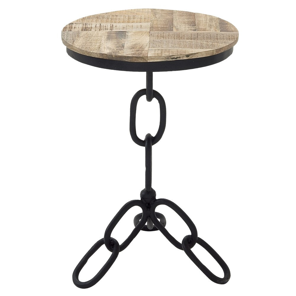 Industrial Styled Aged Wood And Solid Metal Round Accent Table