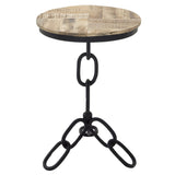 Industrial Styled Aged Wood And Solid Metal Round Accent Table