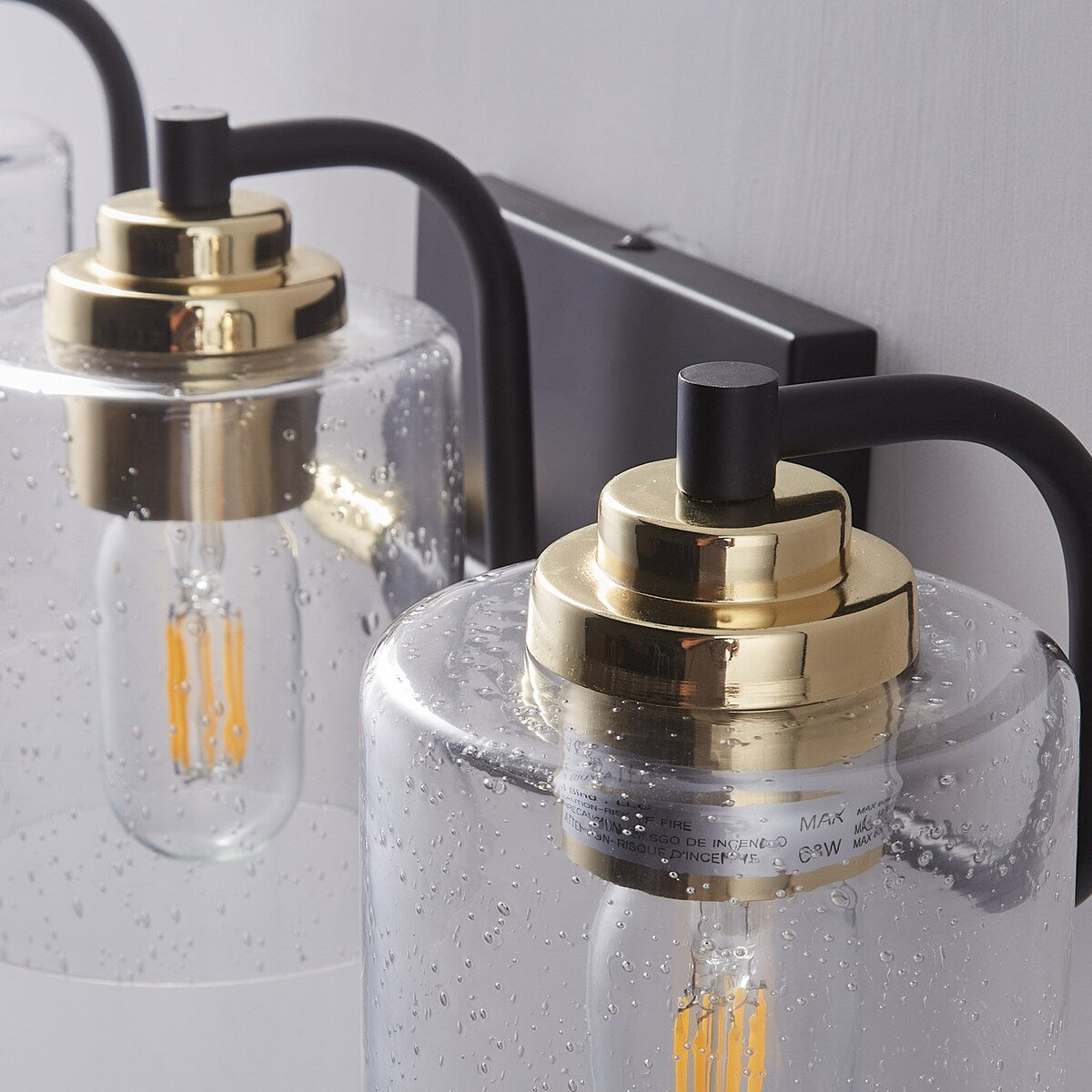 3-Light Crystal Wall Sconce Light, Modern Vanity Bathroom Light in Black with Glass Shades - 22.63