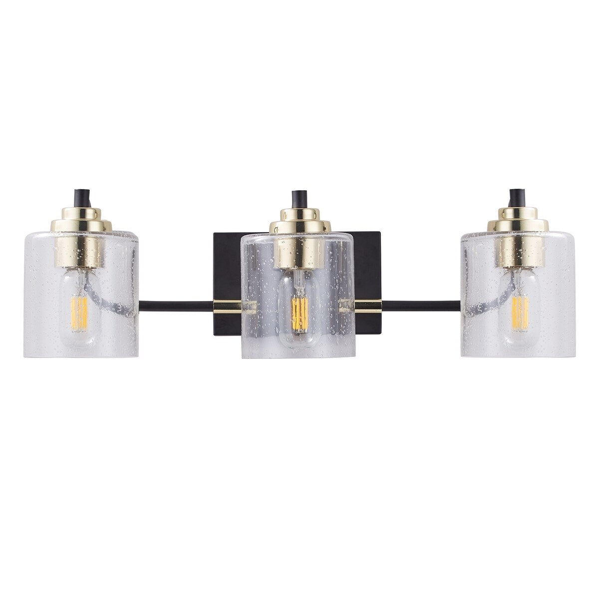 3-Light Crystal Wall Sconce Light, Modern Vanity Bathroom Light in Black with Glass Shades - 22.63