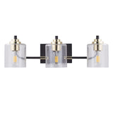 3-Light Crystal Wall Sconce Light, Modern Vanity Bathroom Light in Black with Glass Shades - 22.63