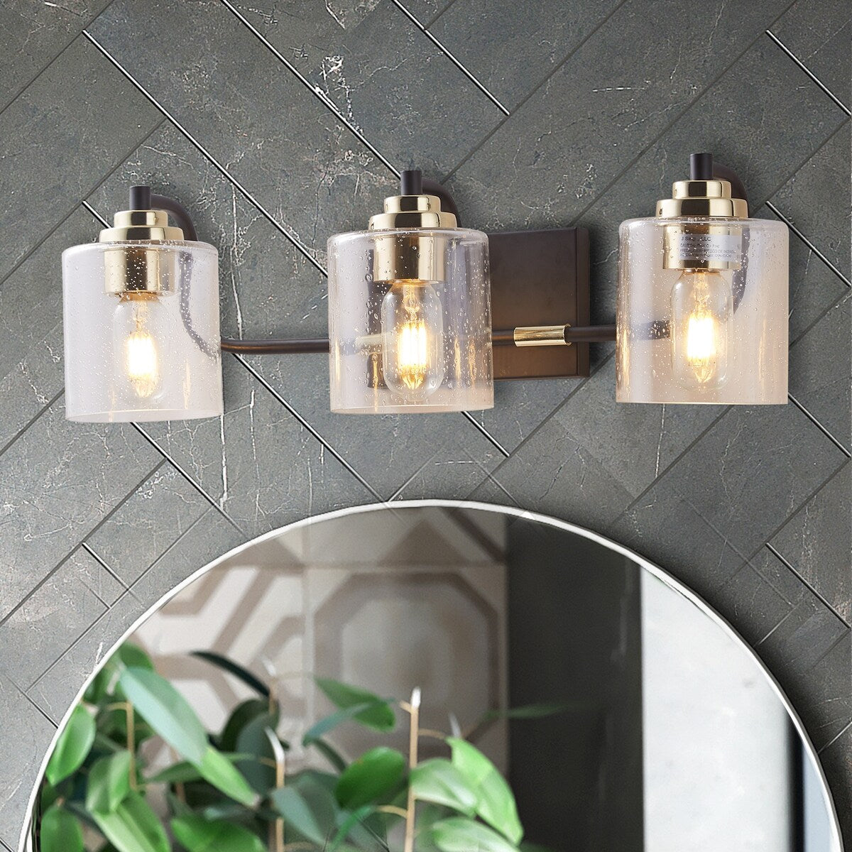 3-Light Crystal Wall Sconce Light, Modern Vanity Bathroom Light in Black with Glass Shades - 22.63