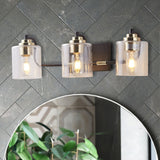 3-Light Crystal Wall Sconce Light, Modern Vanity Bathroom Light in Black with Glass Shades - 22.63