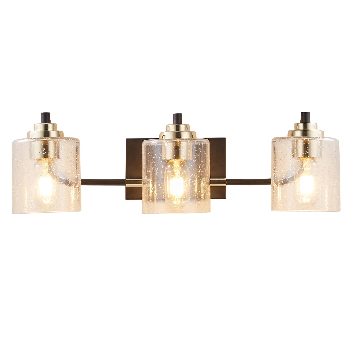 3-Light Crystal Wall Sconce Light, Modern Vanity Bathroom Light in Black with Glass Shades - 22.63