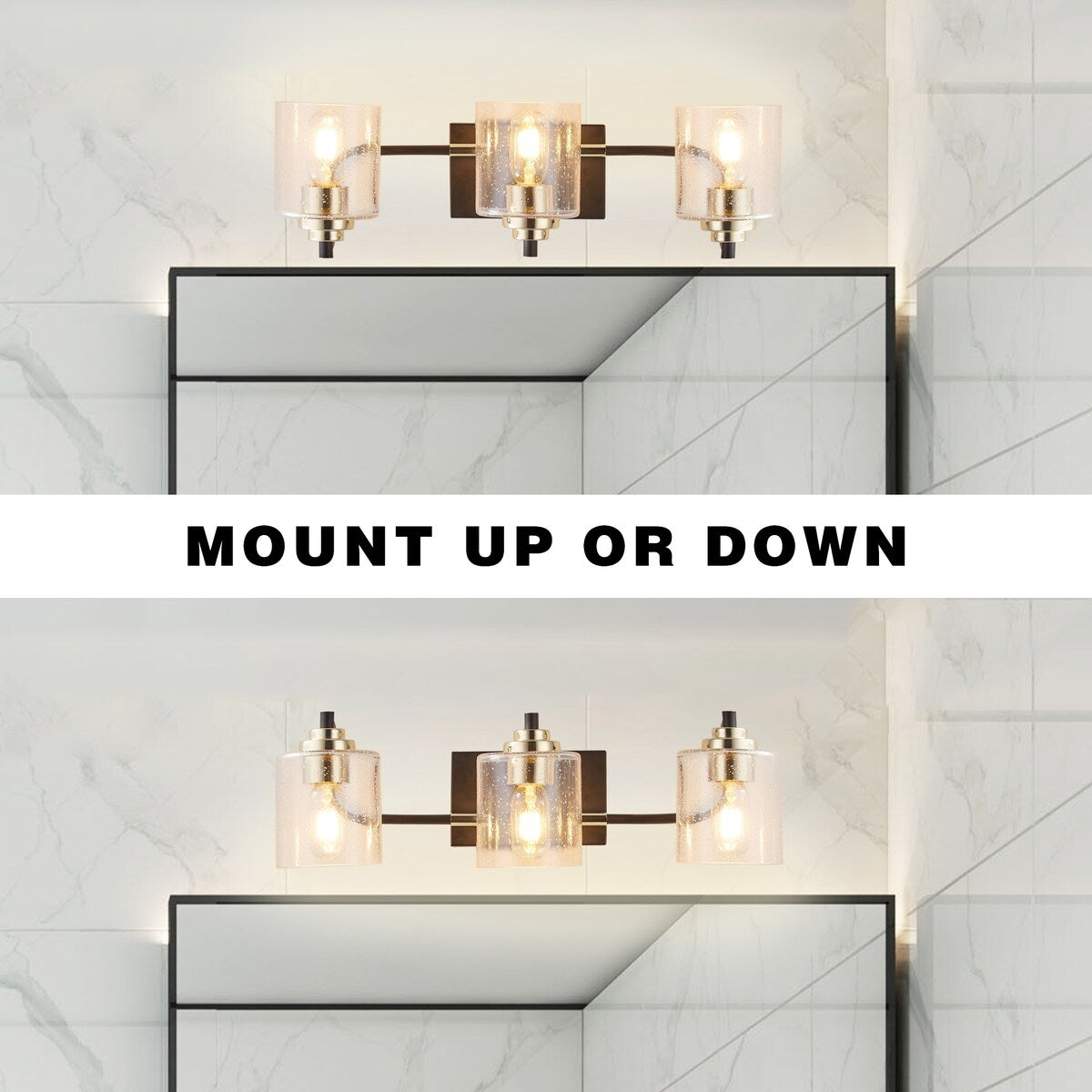 3-Light Crystal Wall Sconce Light, Modern Vanity Bathroom Light in Black with Glass Shades - 22.63