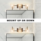 3-Light Crystal Wall Sconce Light, Modern Vanity Bathroom Light in Black with Glass Shades - 22.63