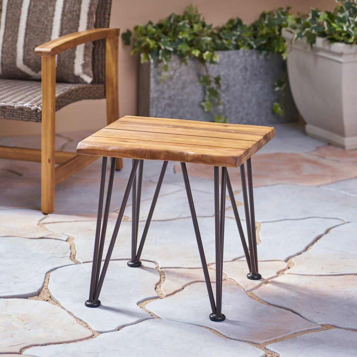 Industrial Wood and Metal Coffee Table with Two Accent Tables, Rustic Acacia Wood and Iron Frame, for Patio and Living Room