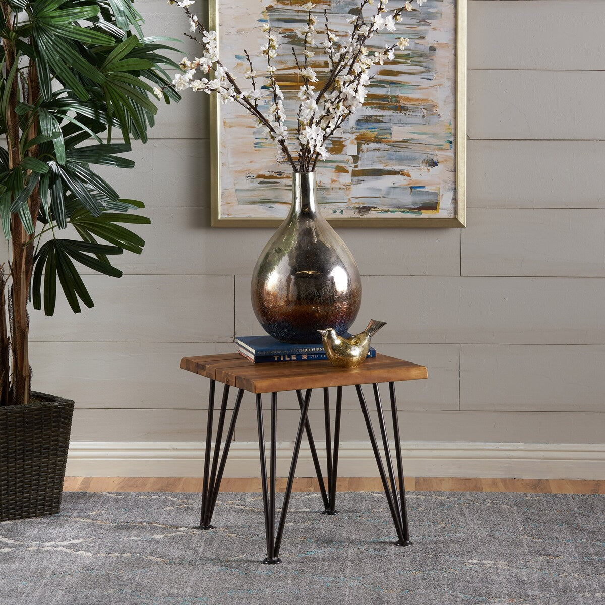 Industrial Wood and Metal Coffee Table with Two Accent Tables, Rustic Acacia Wood and Iron Frame, for Patio and Living Room