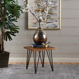 Industrial Wood and Metal Coffee Table with Two Accent Tables, Rustic Acacia Wood and Iron Frame, for Patio and Living Room