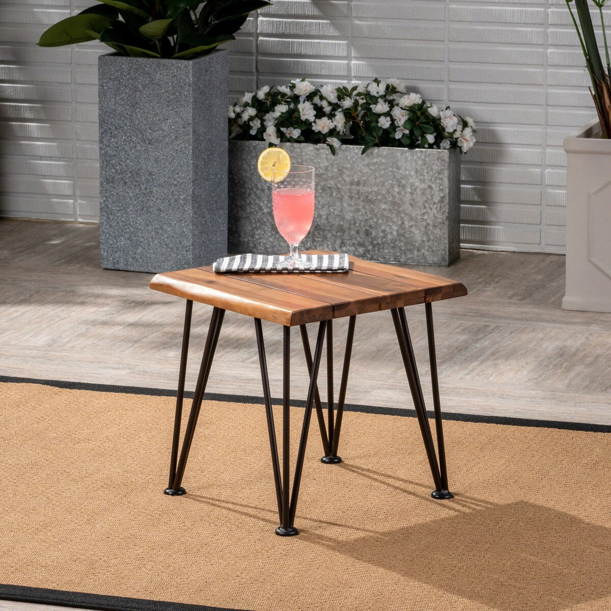 Industrial Wood and Metal Coffee Table with Two Accent Tables, Rustic Acacia Wood and Iron Frame, for Patio and Living Room