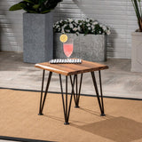 Industrial Wood and Metal Coffee Table with Two Accent Tables, Rustic Acacia Wood and Iron Frame, for Patio and Living Room