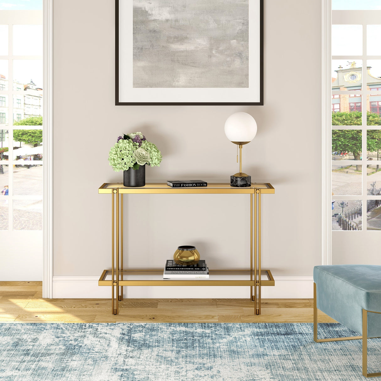 Inez Steel and Glass Console Table