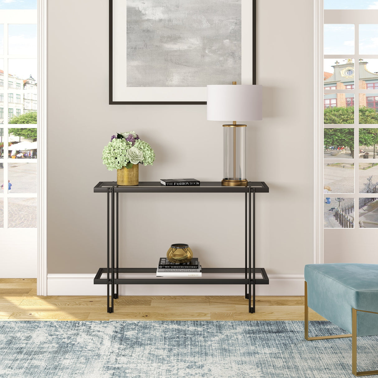 Inez Steel and Glass Console Table
