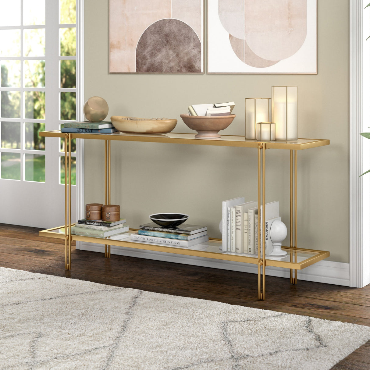 Inez Steel and Glass Console Table
