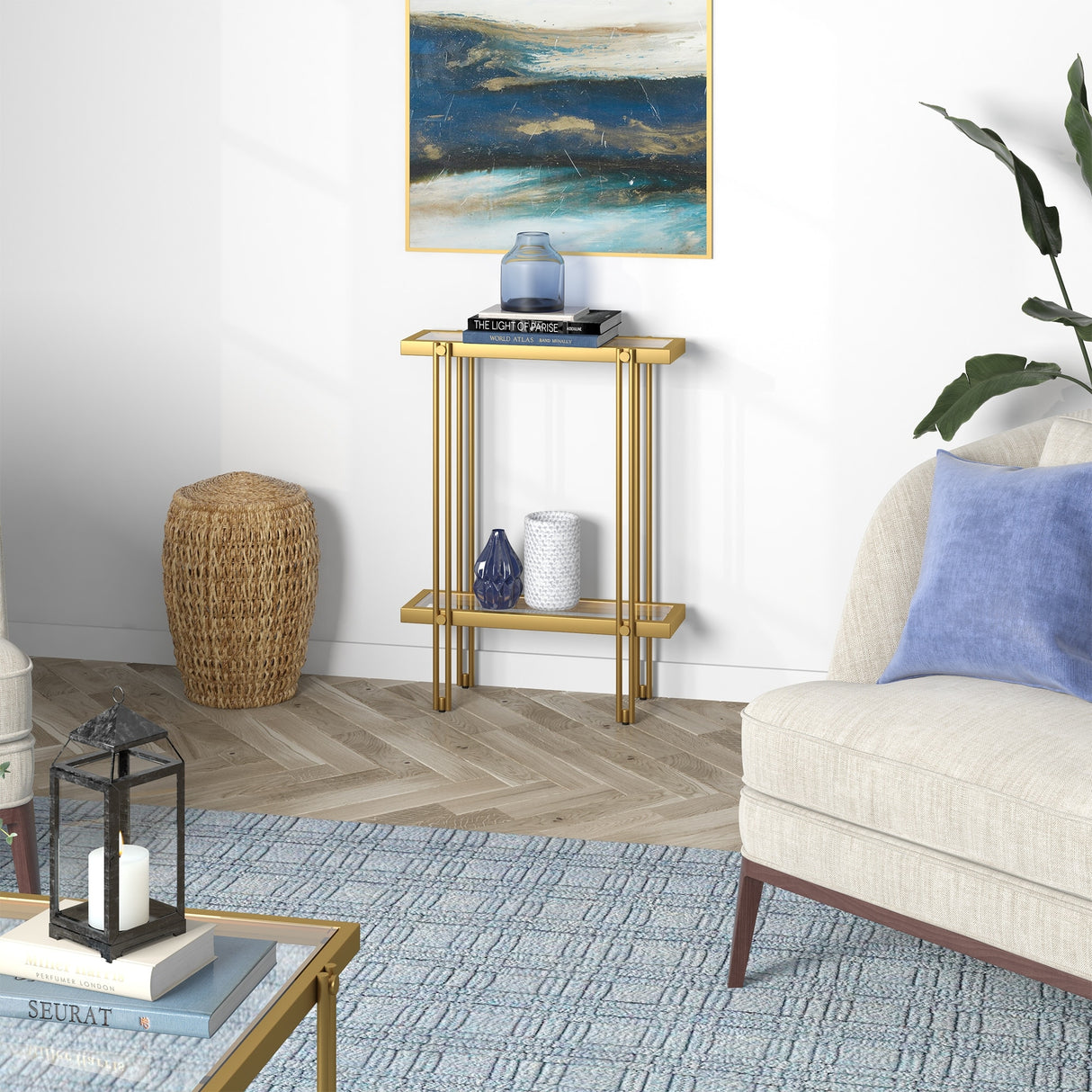 Inez Steel and Glass Console Table
