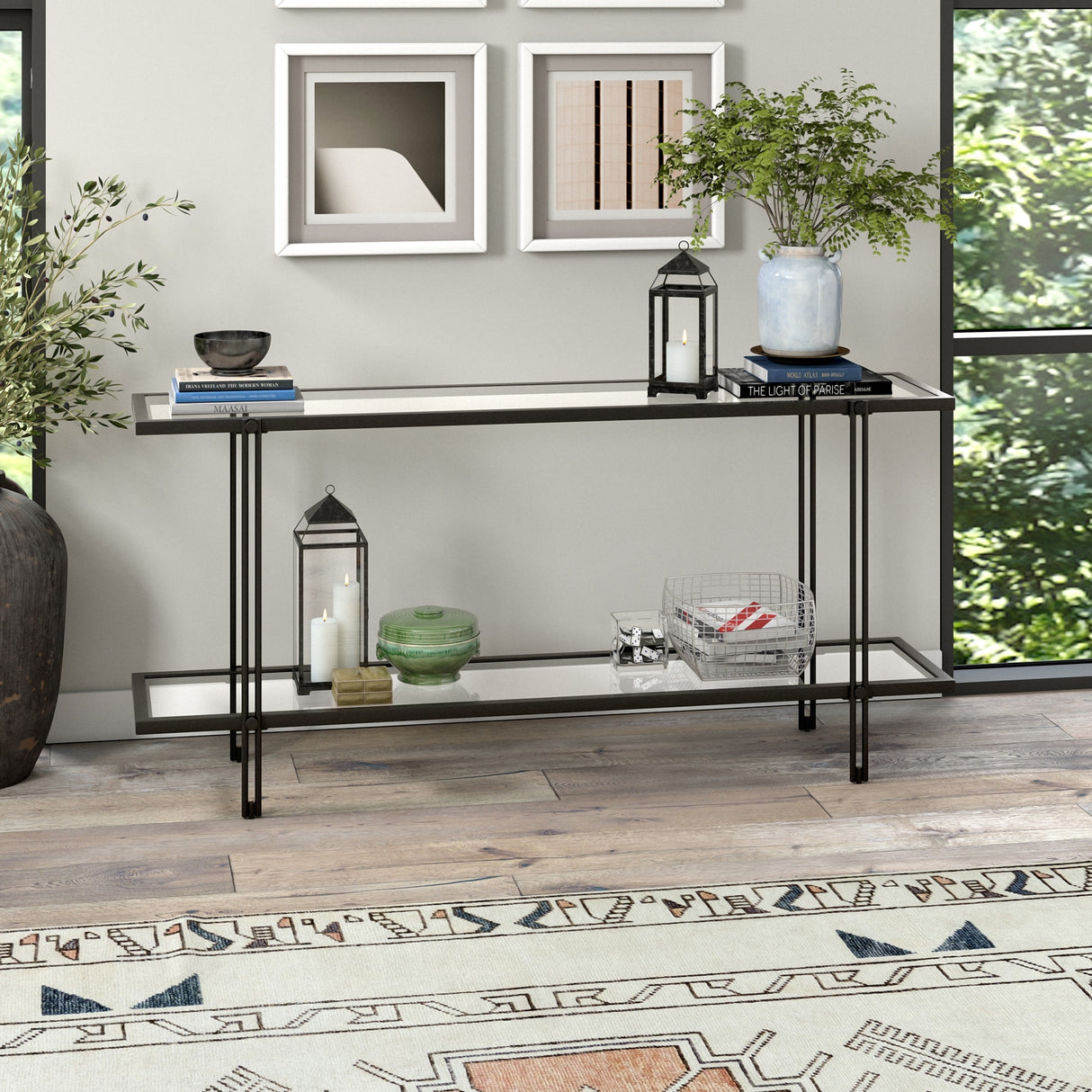 Inez Steel and Glass Console Table