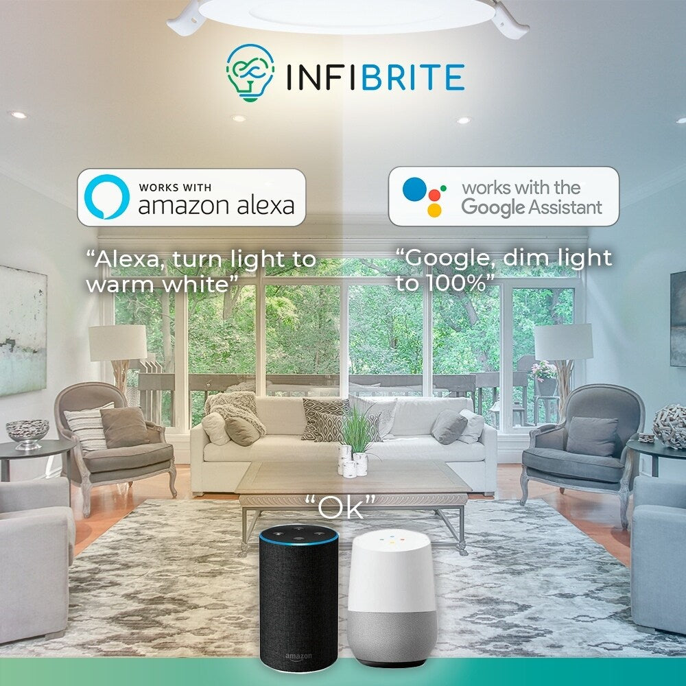 Infibrite 4 Inch Wifi Smart Ultra-Slim LED Ceiling Mount Recessed Light 9W 810LM Dimmable Retrofit with Junction Box (6 Pack)