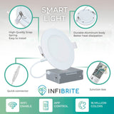 Infibrite 4 Inch Wifi Smart Ultra-Slim LED Ceiling Mount Recessed Light 9W 810LM Dimmable Retrofit with Junction Box (6 Pack)