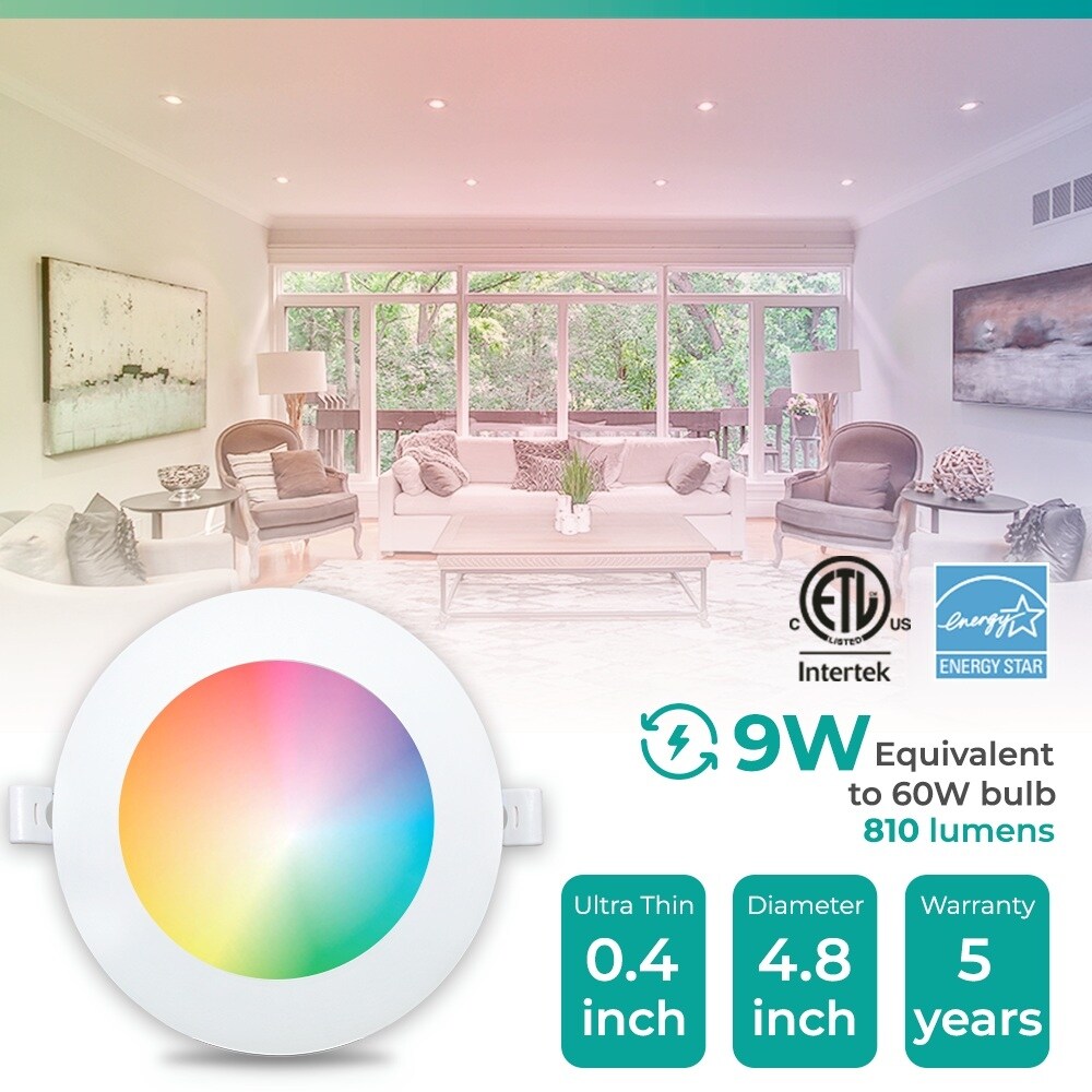 Infibrite 4 Inch Wifi Smart Ultra-Slim LED Ceiling Mount Recessed Light 9W 810LM Dimmable Retrofit with Junction Box (6 Pack)