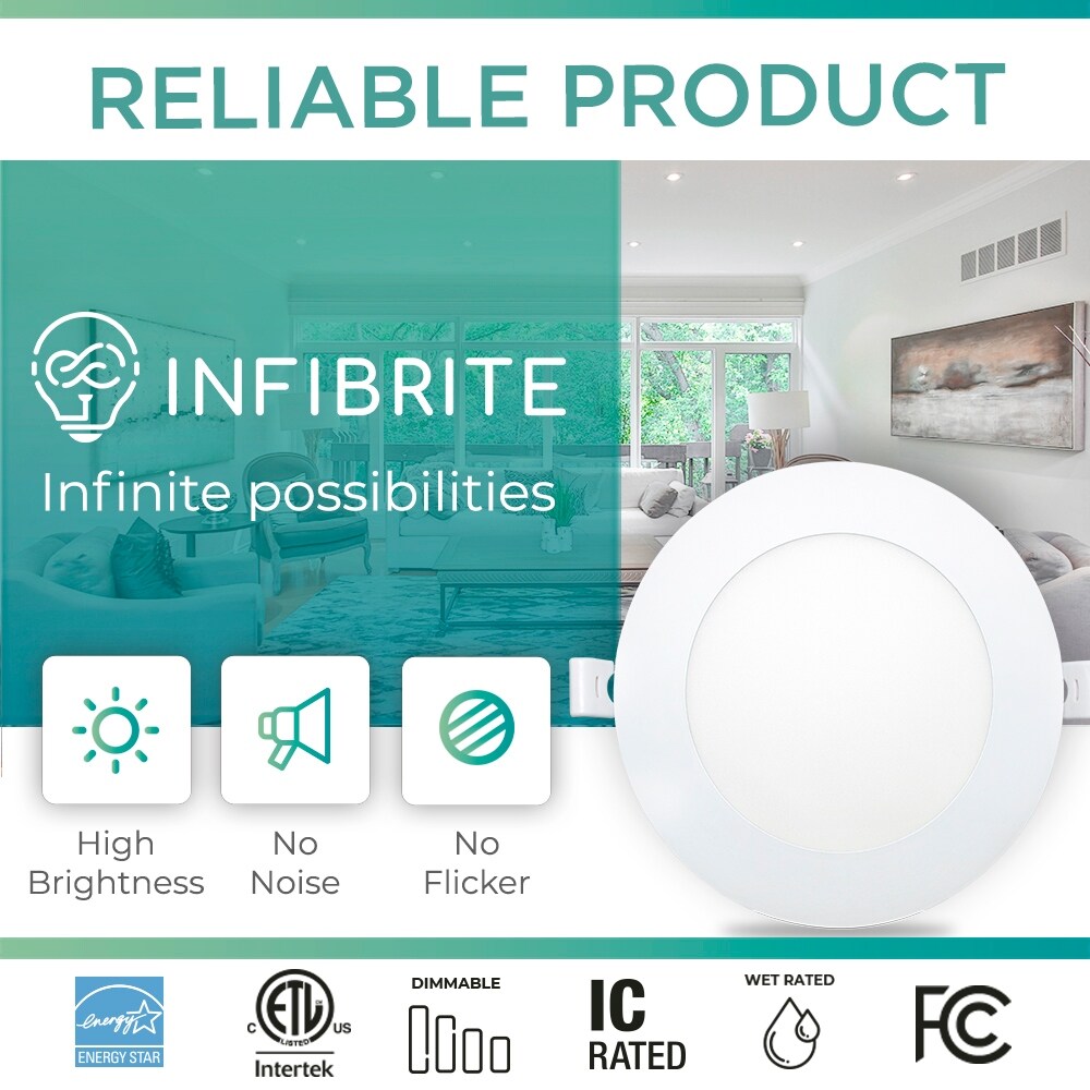 Infibrite 6 Inch 3000K Warm White 12W 1050LM Ultra-Slim LED Ceiling Light with Junction Box, Flush Mount, Dimmable (24 Pack)