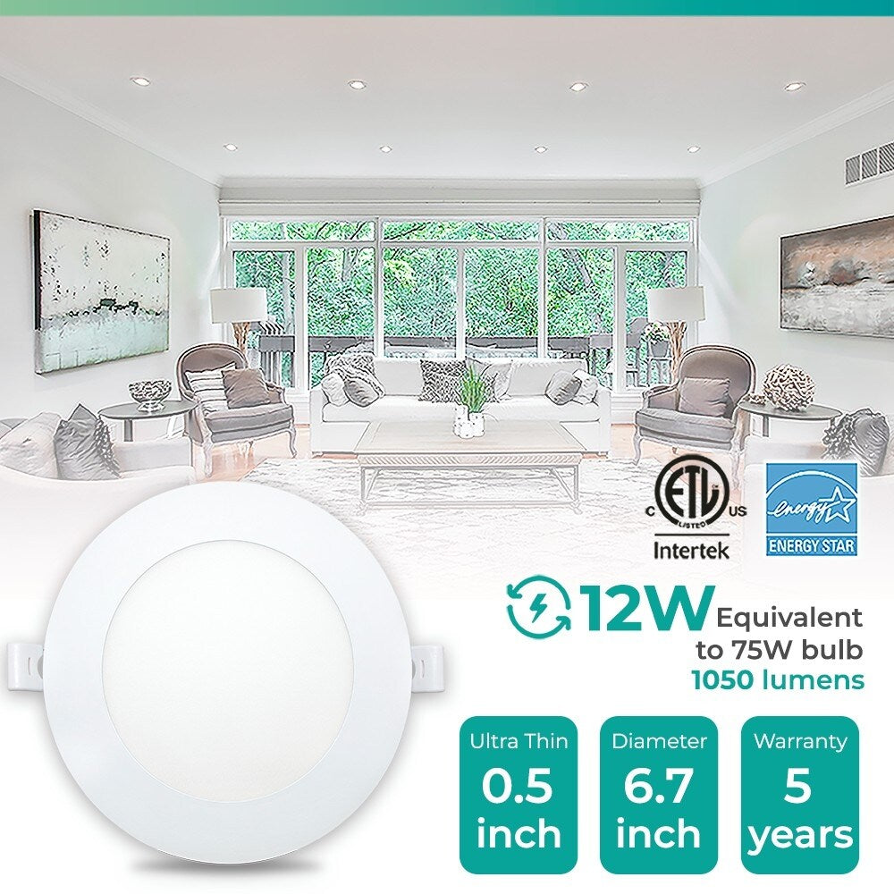Infibrite 6 Inch 3000K Warm White 12W 1050LM Ultra-Slim LED Ceiling Light with Junction Box, Flush Mount, Dimmable (24 Pack)