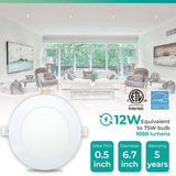 Infibrite 6 Inch 3000K Warm White 12W 1050LM Ultra-Slim LED Ceiling Light with Junction Box, Flush Mount, Dimmable (24 Pack)