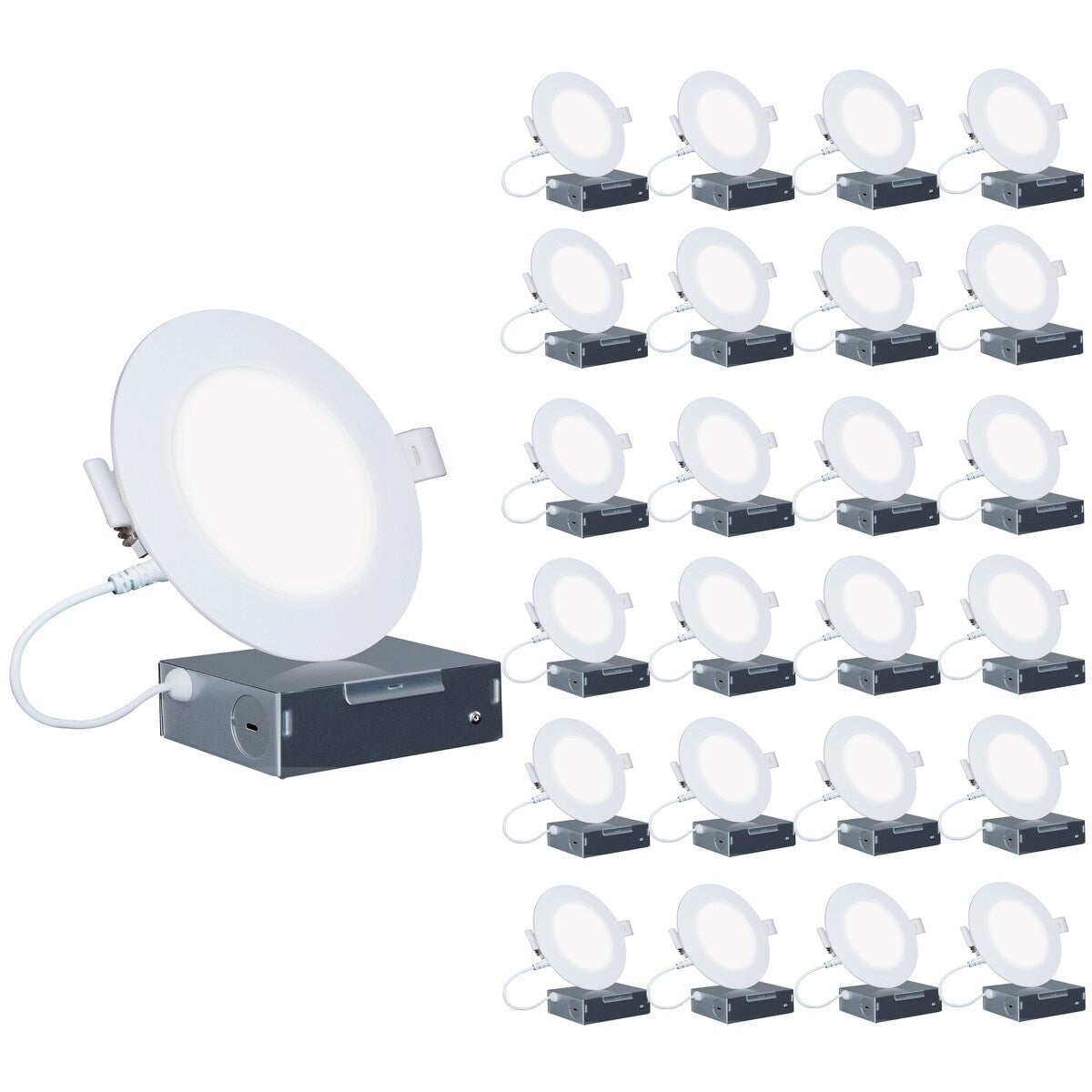 Infibrite 6 Inch 3000K Warm White 12W 1050LM Ultra-Slim LED Ceiling Light with Junction Box, Flush Mount, Dimmable (24 Pack)