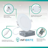 Infibrite 6 Inch 3000K Warm White 12W 1050LM Ultra-Slim LED Ceiling Light with Junction Box, Flush Mount, Dimmable (24 Pack)