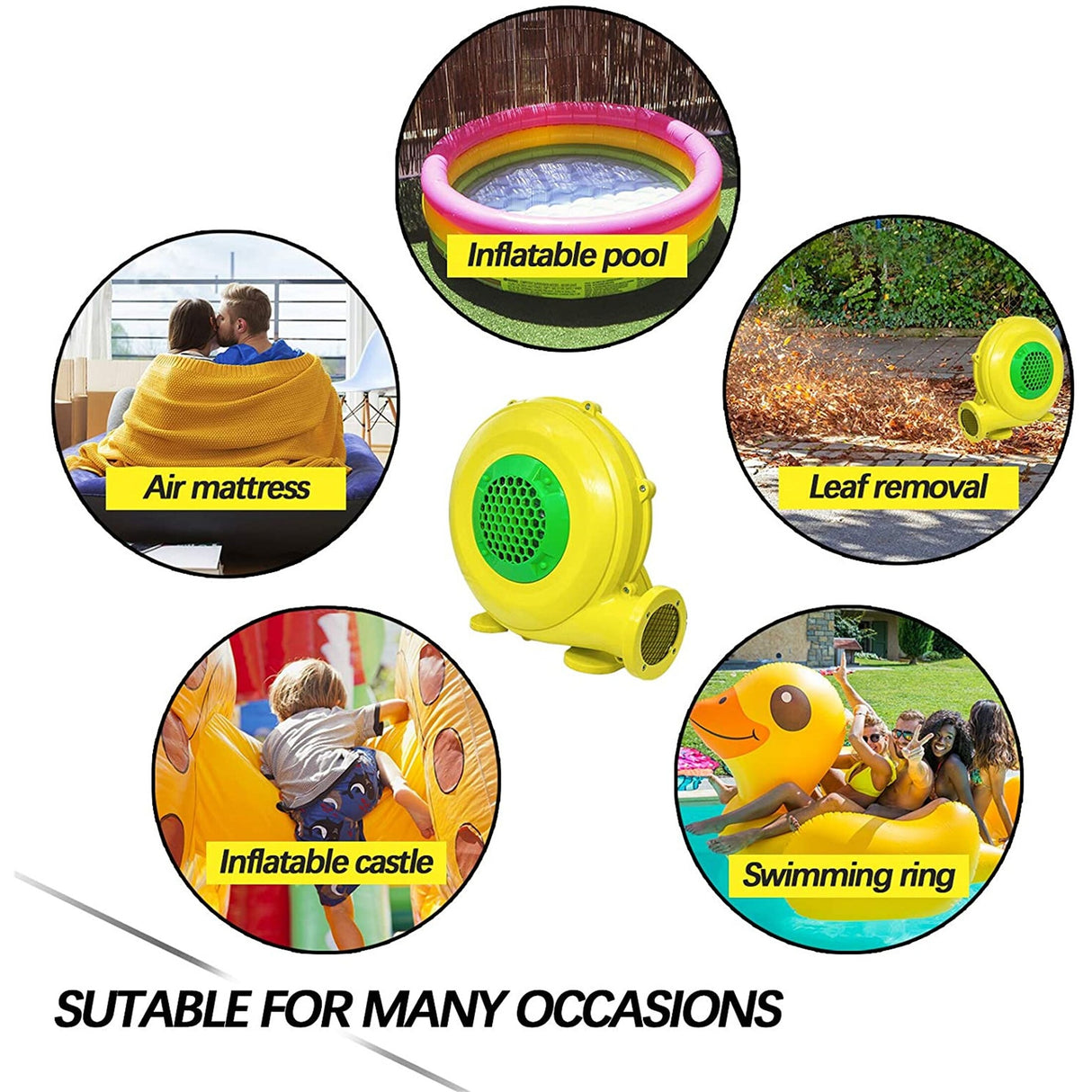 Inflatable Blower 450 Watt Bounce House Air Blower for Inflatable Castle and Jump Slides, Portable Blower Fan Pump