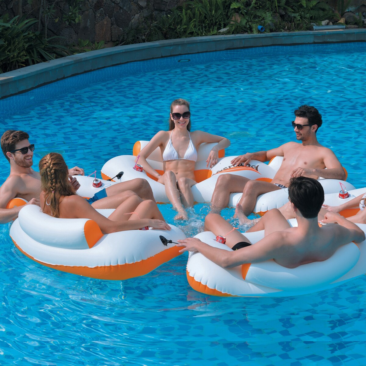 Inflatable Orange and White River Land Two Swimming Pool Sofa 85-Inch - 85"