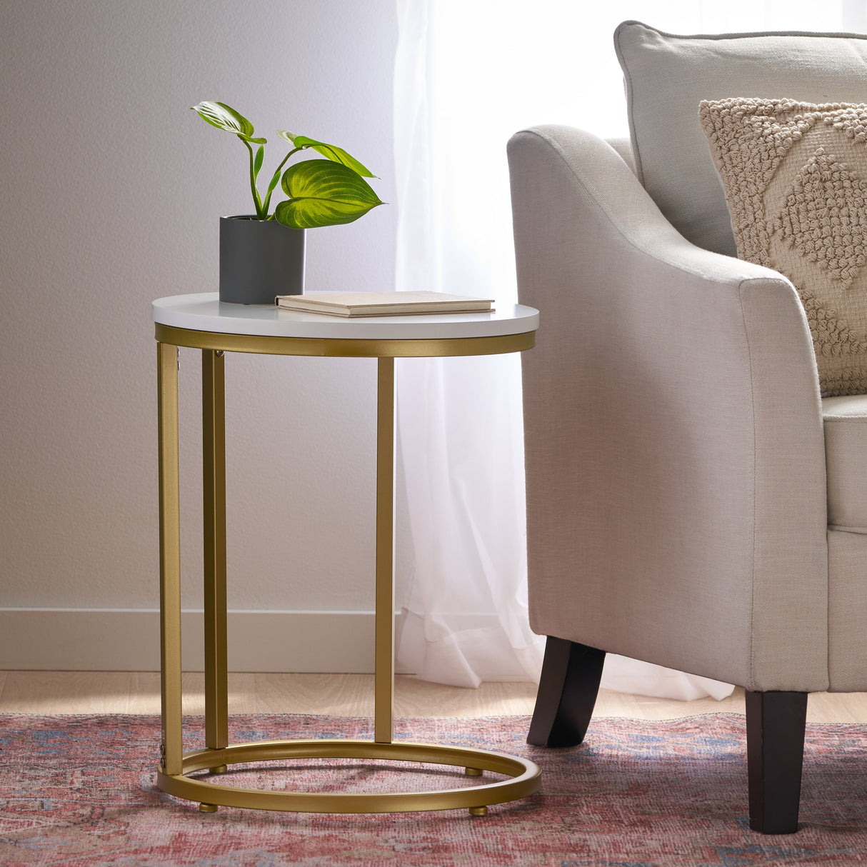 Ingersol Indoor Iron and Faux Wood C Shaped End Table by Christopher Knight Home