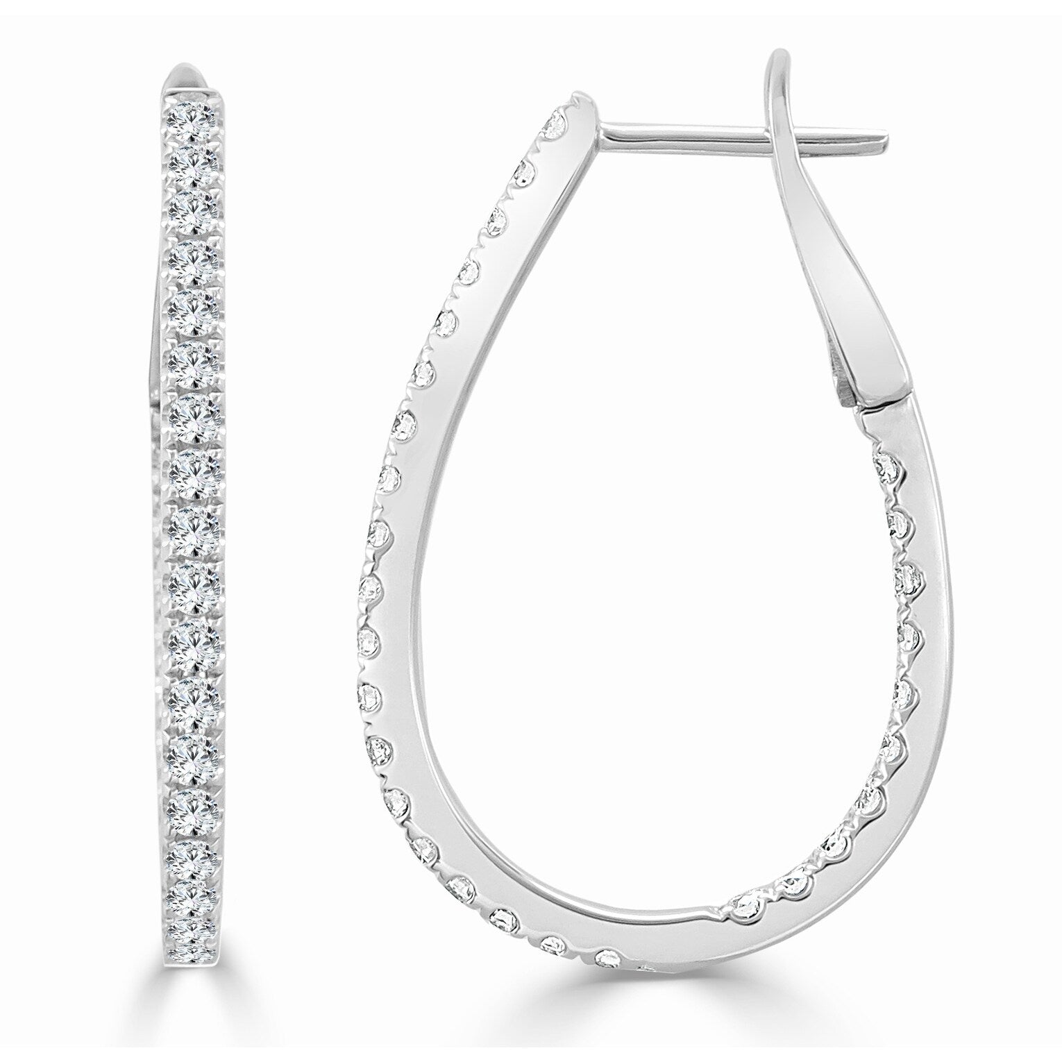 Joelle Collection Inside Out Diamond Pear Hoop Earrings 0.90 CT TDW 1.25" Inches Medium 14K Gold