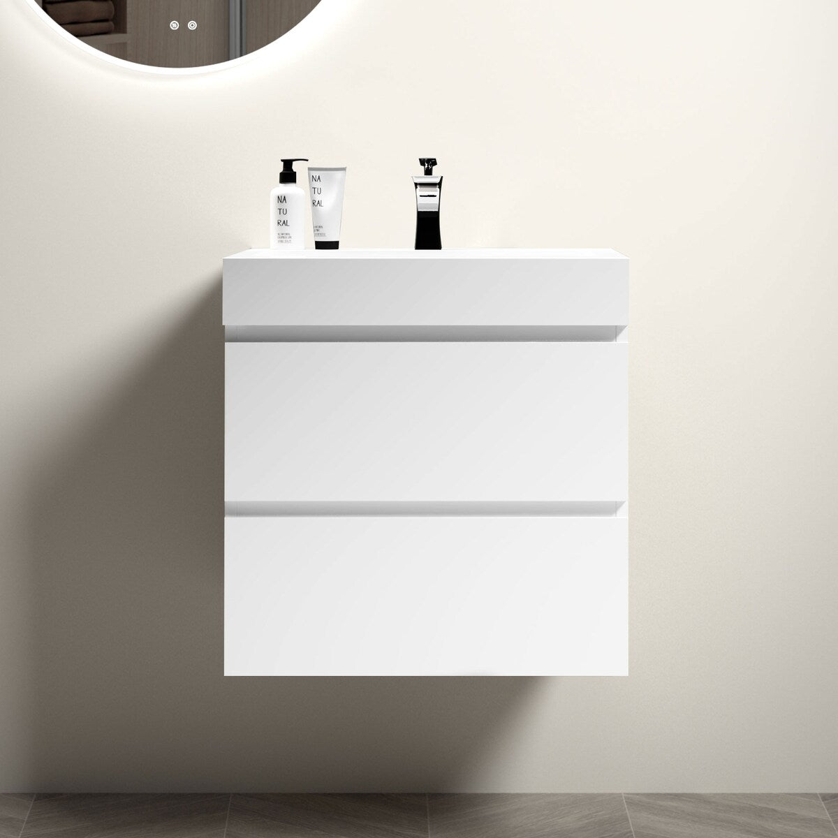 Integrated solid surface basin WITHOUT drain & faucet, glossy white color
