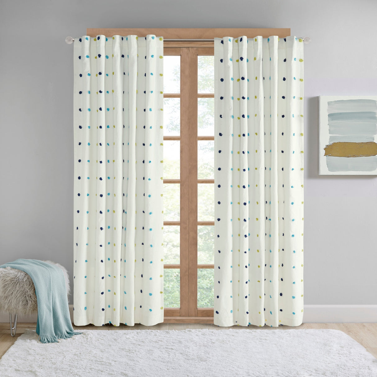 Intelligent Design Ensley Cotton Jacquard Pom Pom Single Curtain Panel - 50"W X 84"L