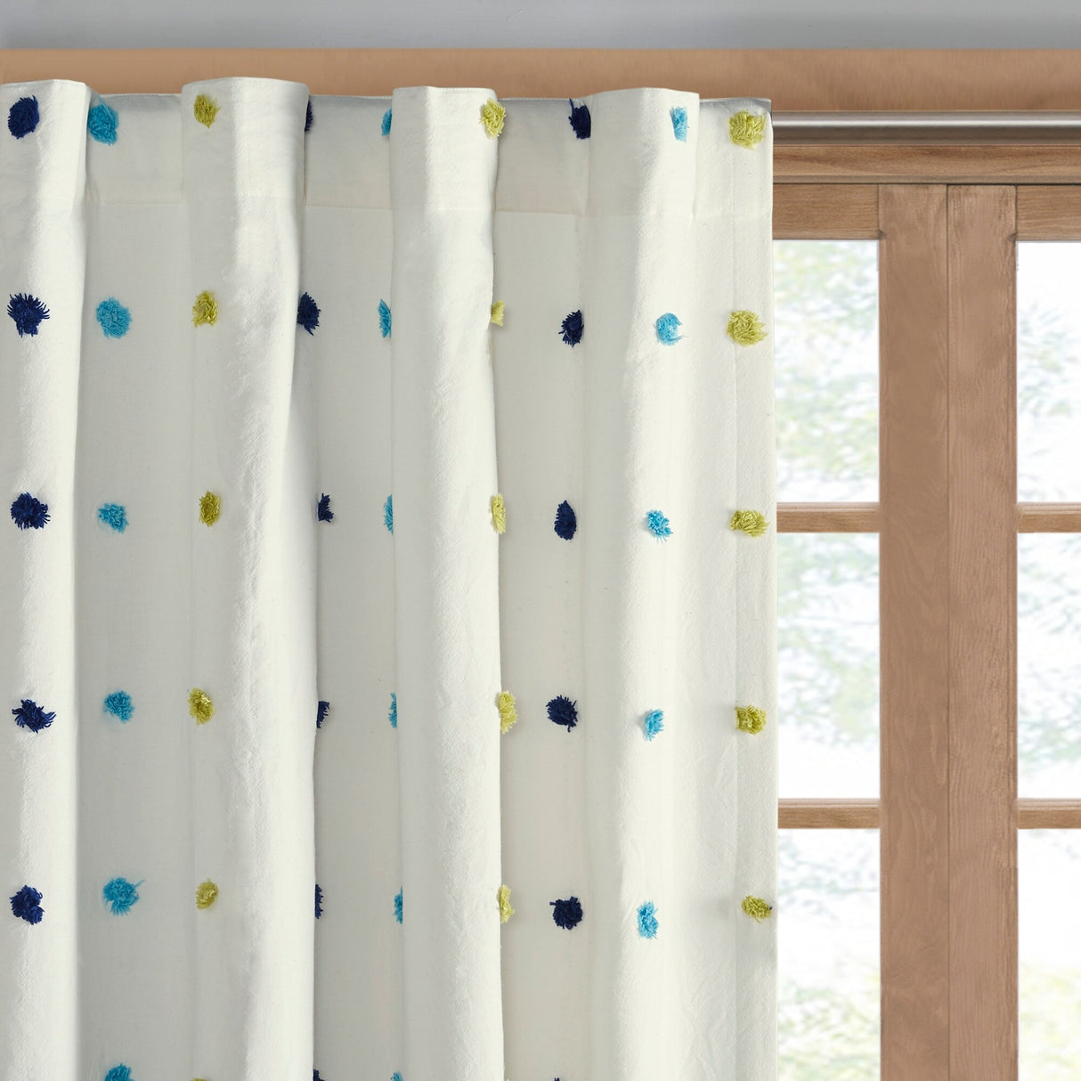 Intelligent Design Ensley Cotton Jacquard Pom Pom Single Curtain Panel - 50"W X 84"L