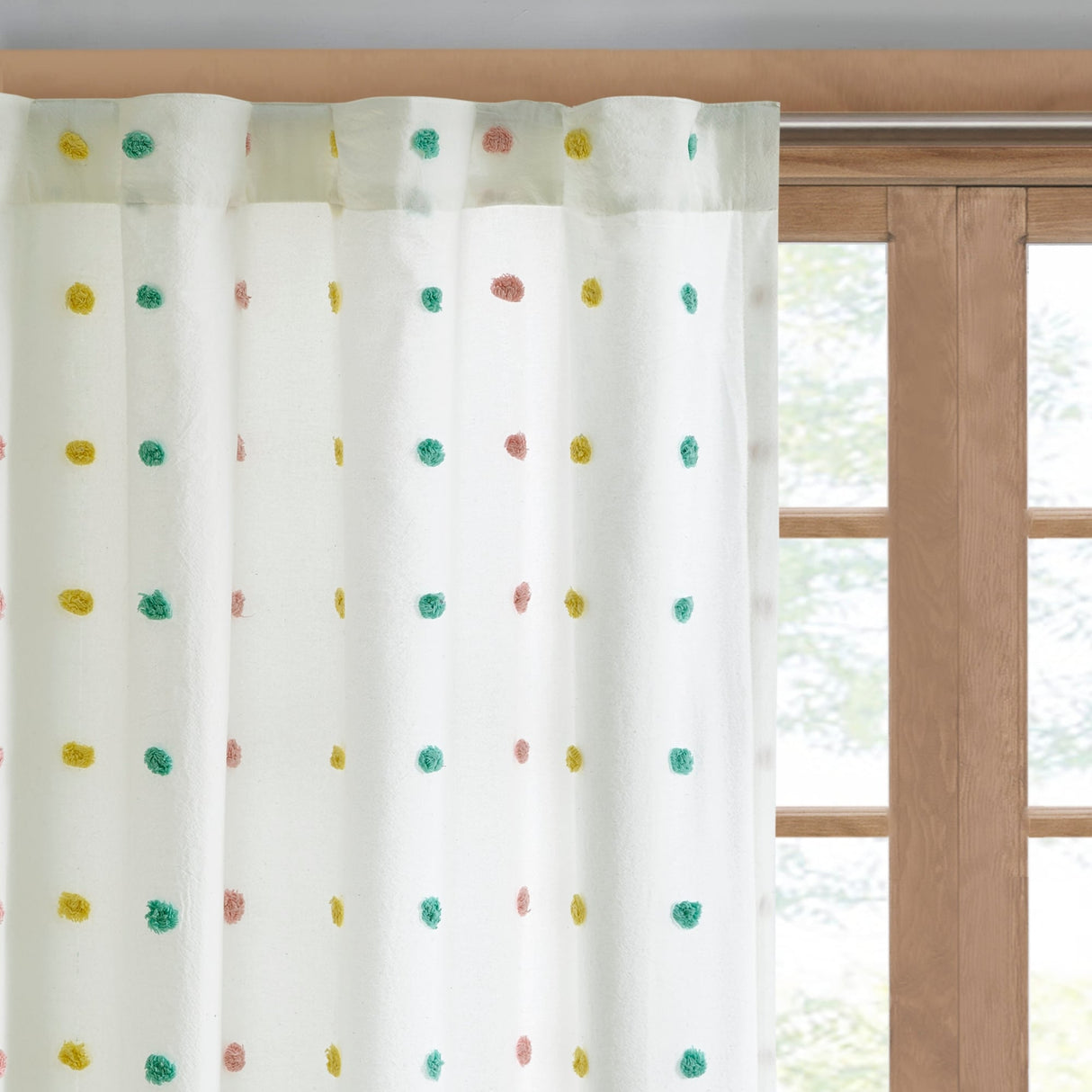 Intelligent Design Ensley Cotton Jacquard Pom Pom Single Curtain Panel - 50"W X 84"L