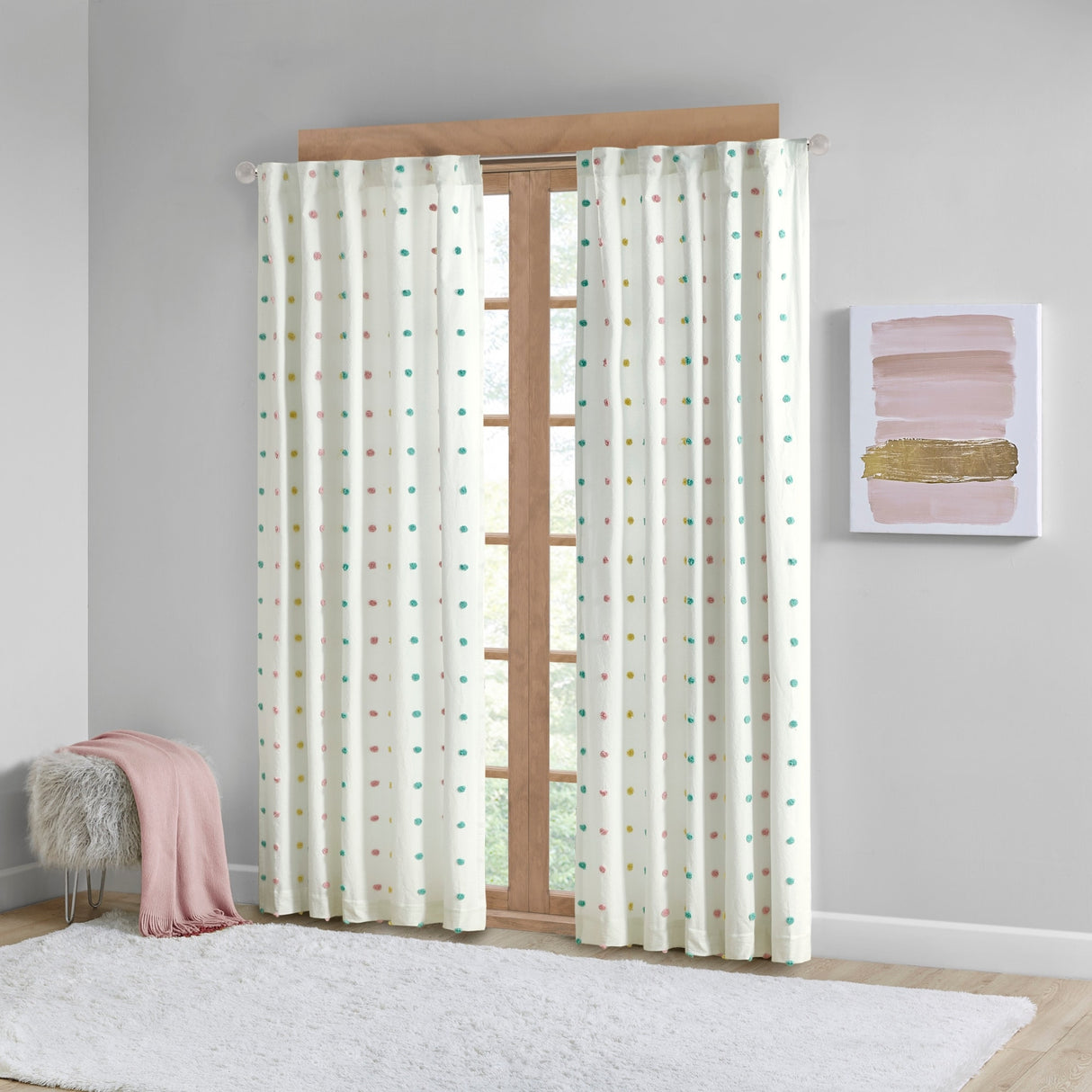 Intelligent Design Ensley Cotton Jacquard Pom Pom Single Curtain Panel - 50"W X 84"L