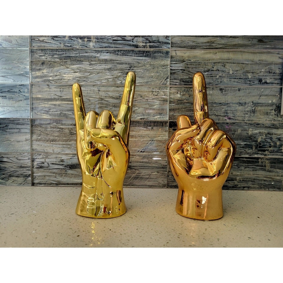 Interior Illusions Plus Gold Rock On hand Tabletop decor - 9in tall