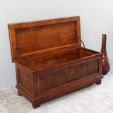 Windsor Carved Wood Trunk Bench