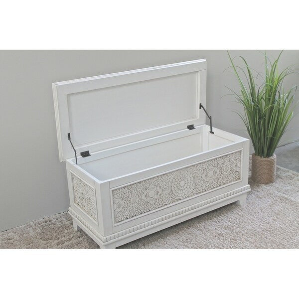 Windsor Carved Wood Trunk Bench