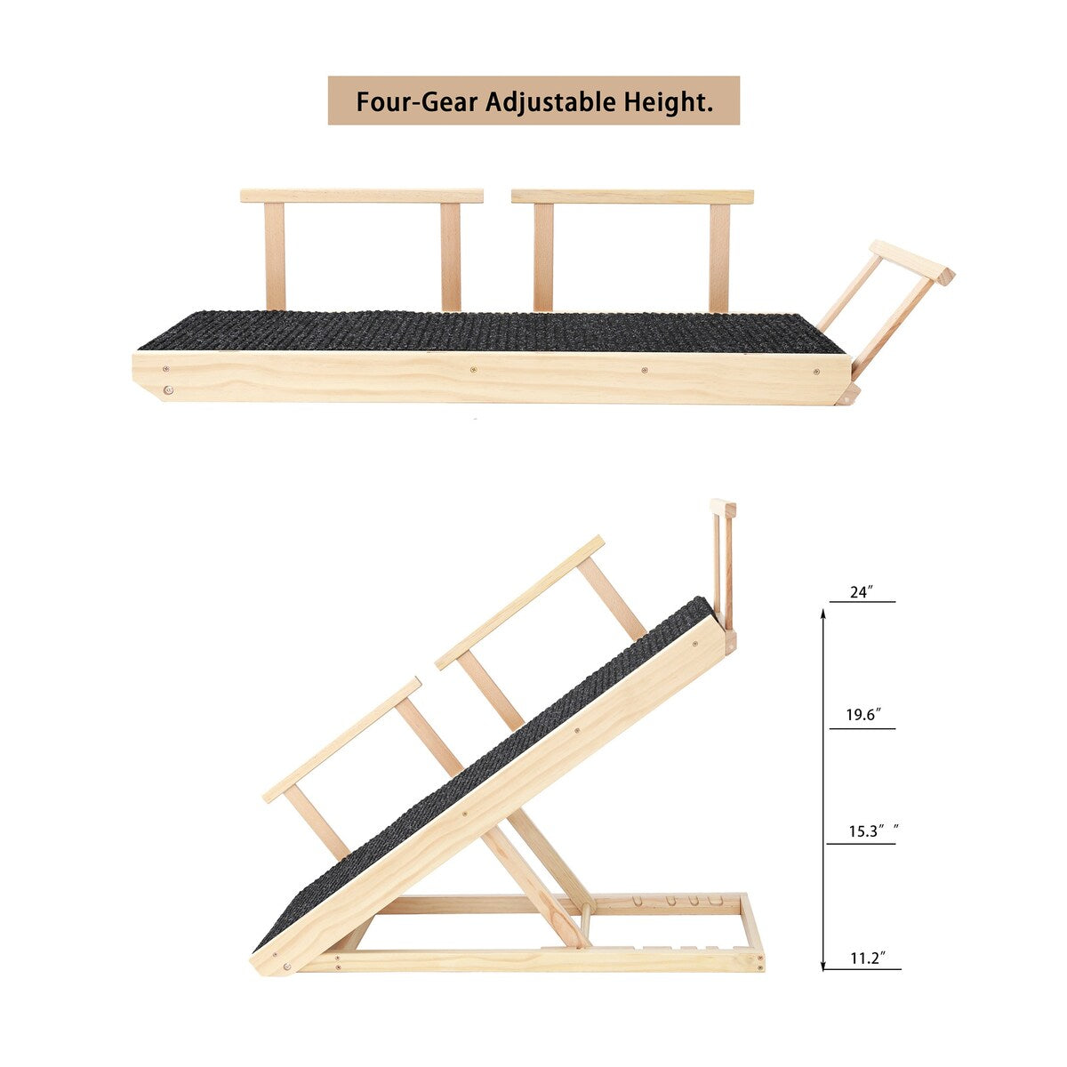 Internet's Best Adjustable Pet Ramp Foldable Wooden Ramp - Height 9.3" to 24" - 39.37" L x 15.75" W x 2.75" H
