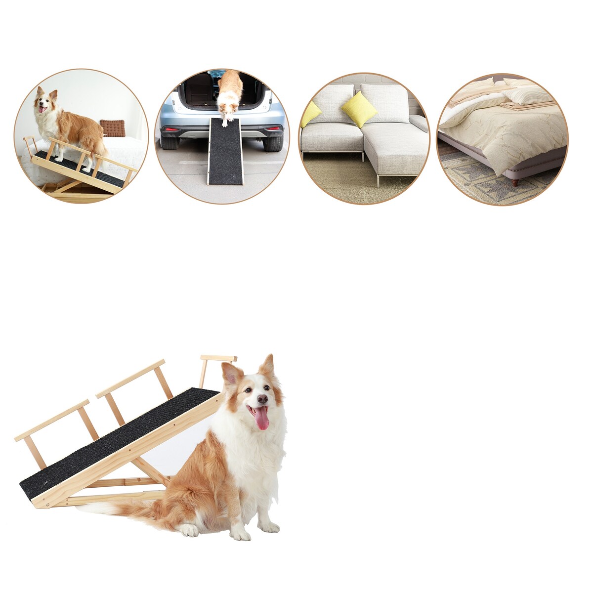 Internet's Best Adjustable Pet Ramp Foldable Wooden Ramp - Height 9.3" to 24" - 39.37" L x 15.75" W x 2.75" H