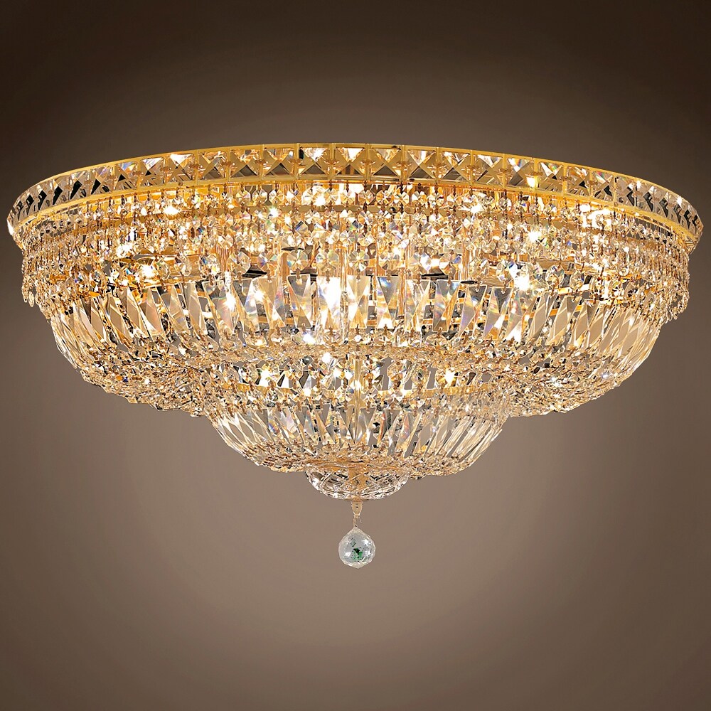 Invisible 18 Light 30" Gold Flush Mount With Clear European/Swarovski Crystals - 14.00