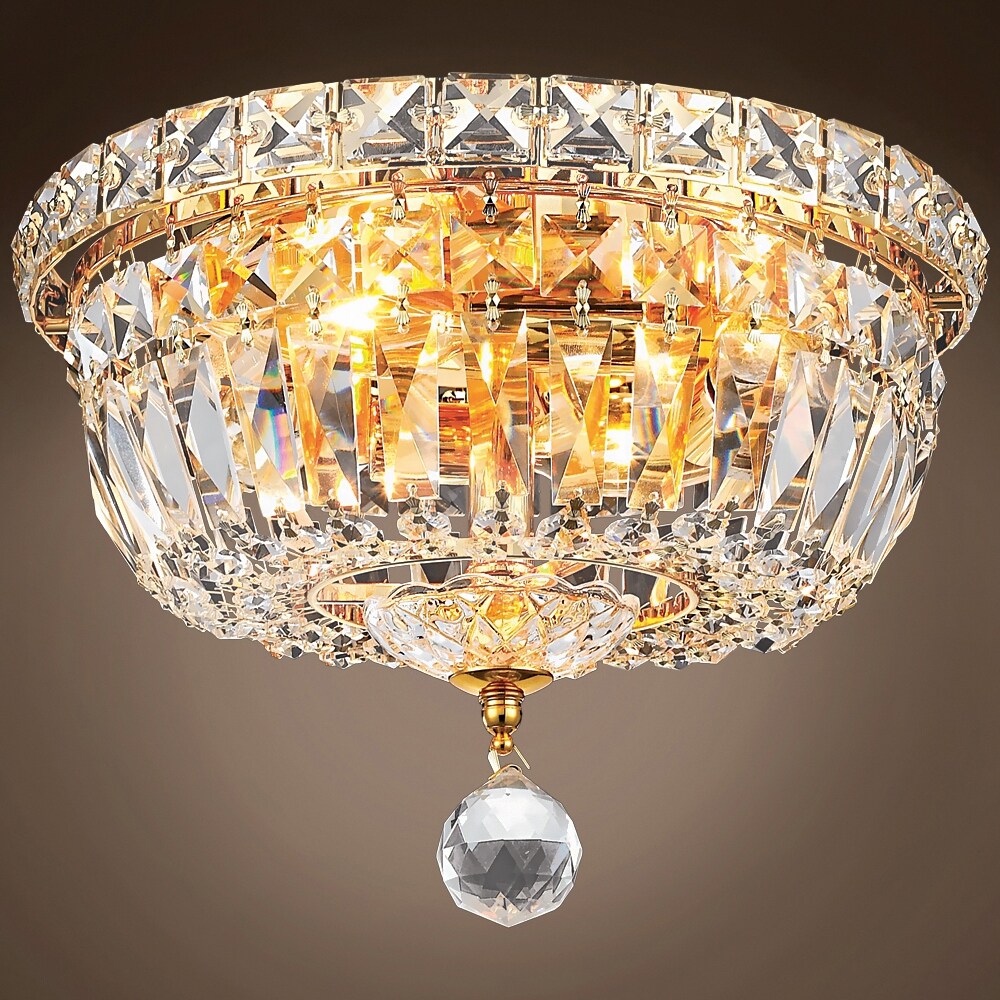 Invisible Design 4 Light 10" Gold Flush Mount With Clear European Crystals - 8.00